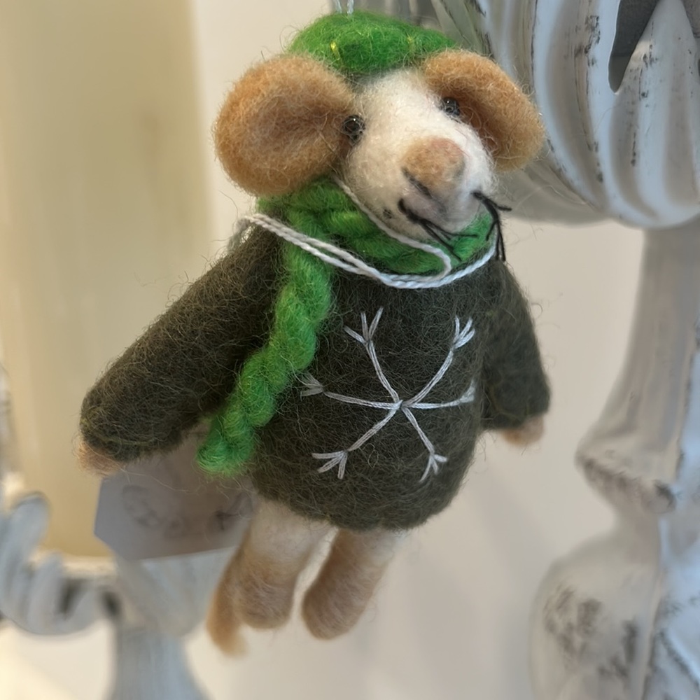 Felted wool mouse ornament